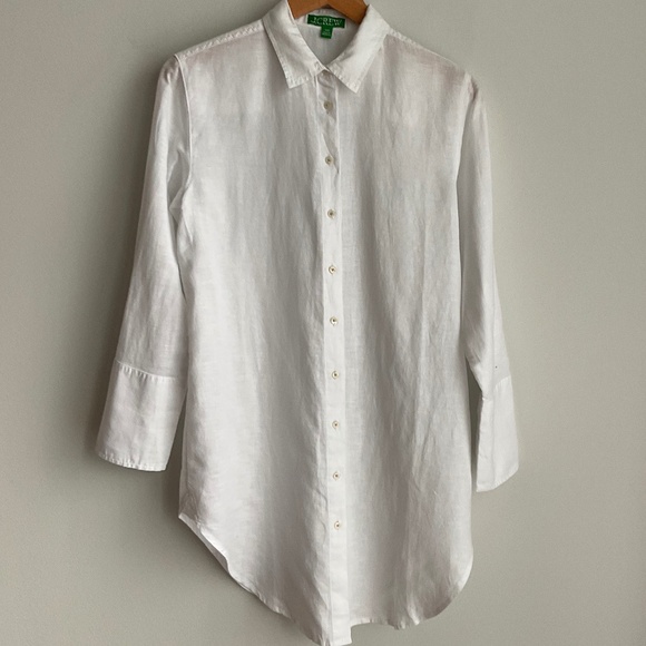 NWT J. Crew White Relaxed-fit beach shirt in linen-cotton blend SZ Various - Picture 7 of 9